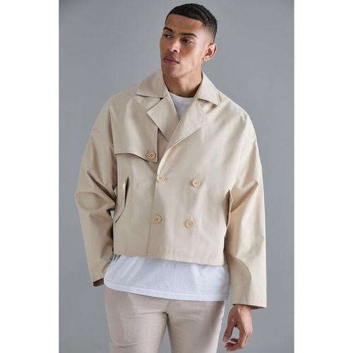 Cropped Double Breasted Trench Coat Homme - Beige - Xs, Beige
