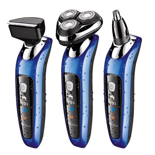 Rasoir Tondeuse Poils Cheveux Barbe 3 En 1 Surker Rscx-9598 - Lavable Utilisable Sous L'eau 3 Têtes Interchangeables - Bleu