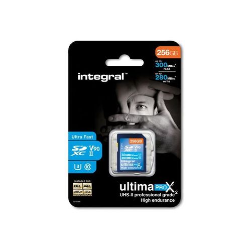 Integral UltimaPro X2 - Carte mémoire flash - 256 Go - Video Class V90 / UHS-II U3 / Class10 - SDHC UHS-II
