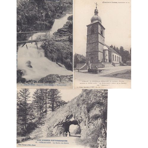 Lot De 3 Cartes Postales Anciennes Des Vosges Pittoresques / Gerarmer Roche Du Diable + Cascade + Corcieux