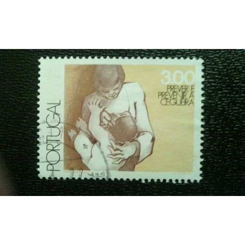 Timbre Portugal ( Yt 1320 ) 1976 Journée Mondiale De La Santé - Prévenir La Cécité Mère Examinant Les Yeux De L'enfant