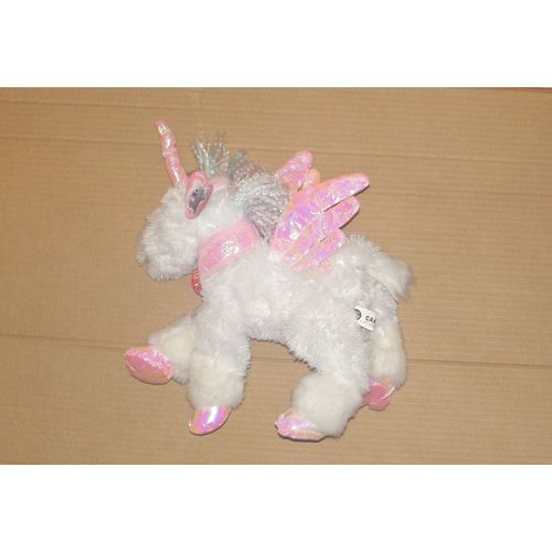 Licorne Cheval Ailé Pegase Blanc Et Rose Brillant Peluche Toute Douce Sandy 30cm