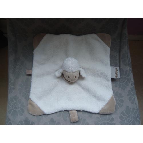 Mouton Blanc Doudou Plat En Peluche Carrée Attache Tétine 25 Cm Nattou