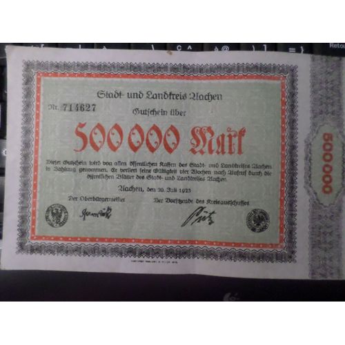 Emission De Necessite -Notgeld- Aachen 500.000 Mark 20/07/1923