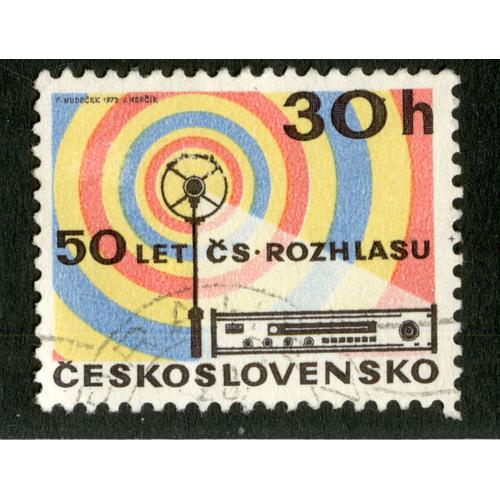 Timbre Oblitéré Ceskoslovensko, 30 H, 50 Let Cs Rozhlzasu, 1973
