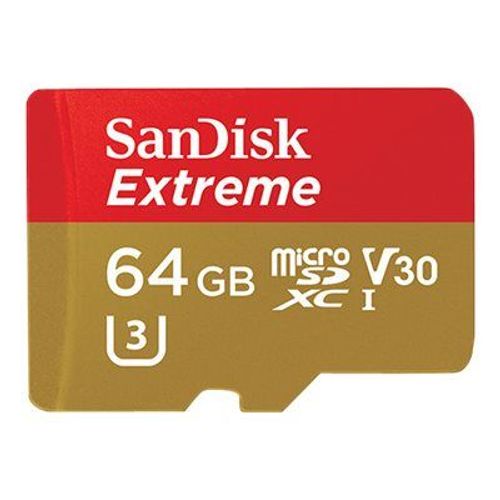SanDisk Extreme - Carte mémoire flash (adaptateur microSDXC vers SD inclus(e)) - 64 Go - Video Class V30 / UHS Class 3 / Class10 - microSDXC UHS-I