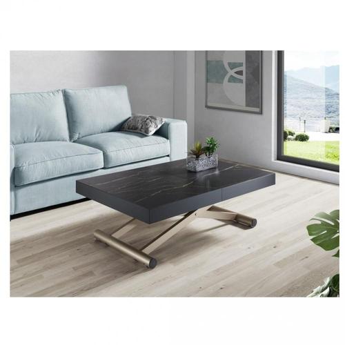 Table Relevable Extensible Activa+ 120(214) X 70 X 38(77) Cm Pied Bronze Plateau Céramique Noir