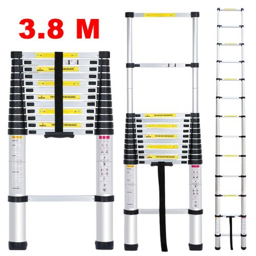 3.8M Échelle Télescopique Pliante Echelle Polyvalent en Aluminium Version Anglais