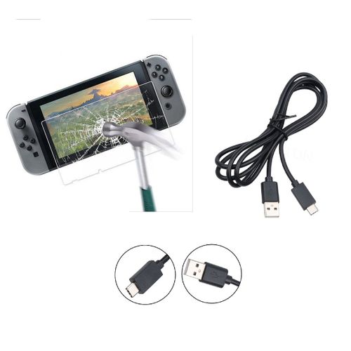 Protection Écran En Verre Trempé + Câble Chargeur Usb 3.0 Pour Nintendo Switch