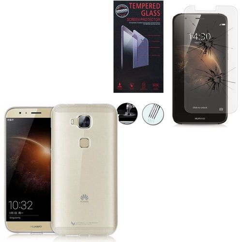 Pack Huawei G8 Coque Gel Silicone Transparent + 1 Film En Verre Trempé