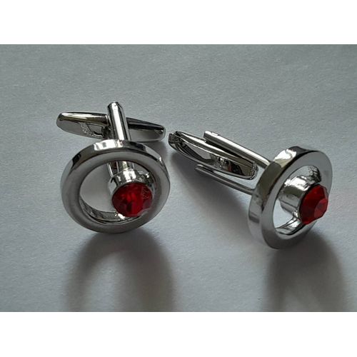Boutons De Manchettes En Forme D'anneau Avec Disque Surmonté De Verre Couleurs Argent Et Rouge Pour De L'élégance Et Du Style ...