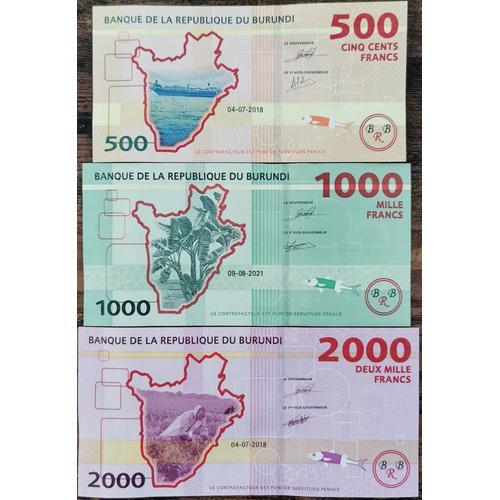 Lot 3 Billets Burundi 500 - 1000 Et 2000 Francs - 2018 / 2021 - Neuf Unc