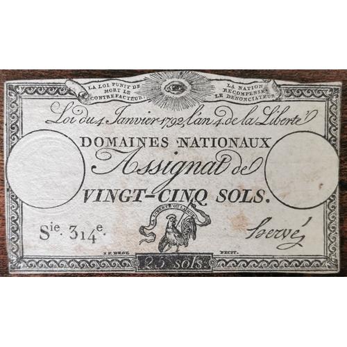 Assignat 25 Sols - 4 Janvier 1792 - Série 314 - Domaine Nationaux