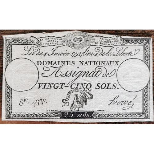 Assignat 25 Sols - 4 Janvier 1792 - Série 463 - Domaine Nationaux