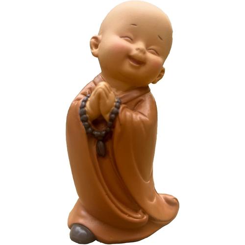 Statuette Bouddha Moine Bonze Souriant avec Chapelet sérénité Figurine Porte-Bonheur 8.5 cm Zen’Light