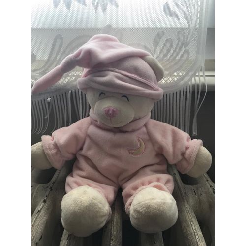 Peluche Doudou Gipsy Ours En Pyjama Rose - 32 Cm
