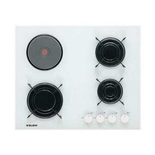 Glem GV647WH - Table de cuisson gaz et électrique - 4 plaques de cuisson - Niche - largeur : 55 cm - profondeur : 47 cm - blanc - blanc