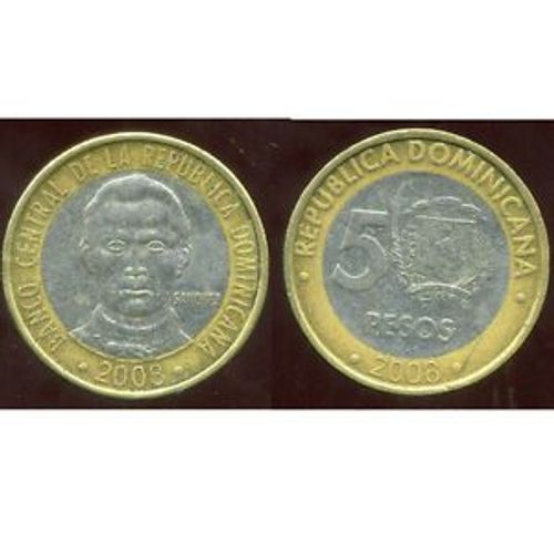 Pièce 5 Pesos République Dominicaine 2008