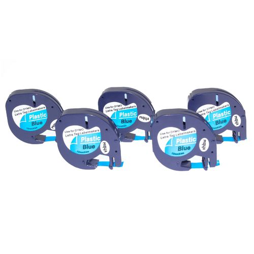vhbw 5x cassette à bande cartouche 12mm pour imprimante d?étiquette Dymo LetraTag 2000, LT-100H, LT-100T, Plus LT-100H, QX50, XM, XR remplace 91205