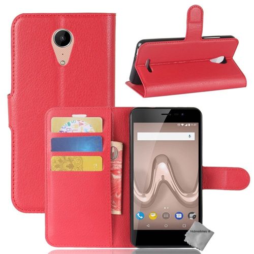 Housse Etui Coque Pochette Portefeuille Pour Wiko Tommy 2 Plus + Verre Trempe - Rouge