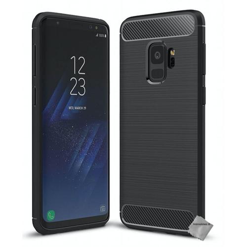 Housse Etui Coque Silicone Gel Carbone Pour Samsung Galaxy S9 + Film Ecran - Noir