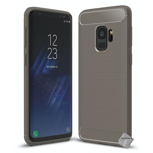 Housse Etui Coque Silicone Gel Carbone Pour Samsung Galaxy S9 + Film Ecran - Gris