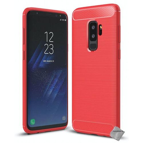 Housse Etui Coque Silicone Gel Carbone Pour Samsung Galaxy S9+ Plus + Verre Trempe - Rouge