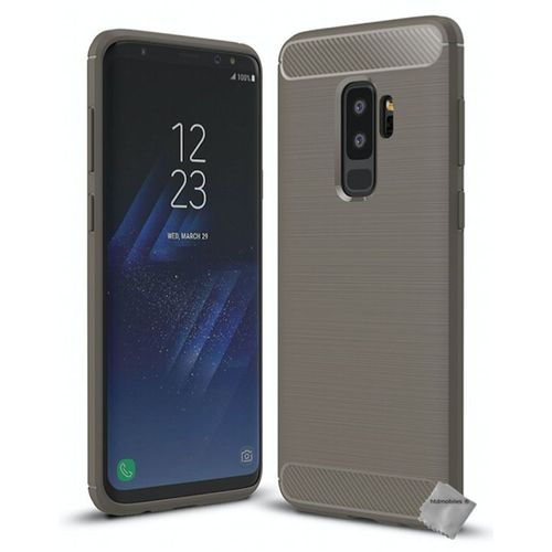 Housse Etui Coque Silicone Gel Carbone Pour Samsung Galaxy S9+ Plus + Verre Trempe - Gris