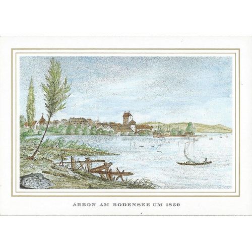 Suisse, Très Belle Carte Postale Neuve, Reproduction De Gravure Ancienne, "Arbon Am Bodesee", Arbon Sur Le Lac De Constance, Vers 1850.