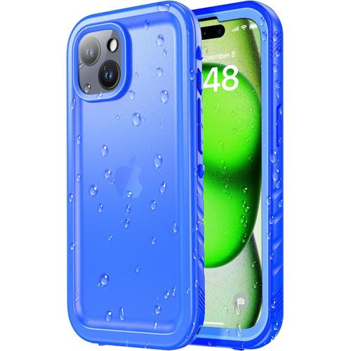 Coque Iphone 15 Plus Étanche Antichoc - 360 Degres Incassable Militaire Rigide Intégrale Case/Bumper [Ip68 Waterproof/Imperméable] Antipoussière [Avec Protection Camera+Écran]-Bleu 6,7