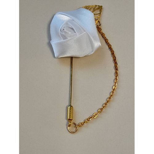 Broche De Couleur Blanche Avec Sa Feuille Dorée Et Une Chaîne Amovible En Forme De Rose Pour Costume Ou Veste Pour Du Style...
