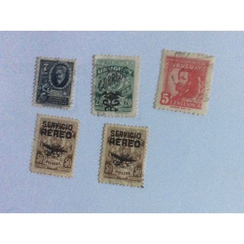 Lot De 5 Timbres Oblitérés D' Uruguay (1 Doublon)
