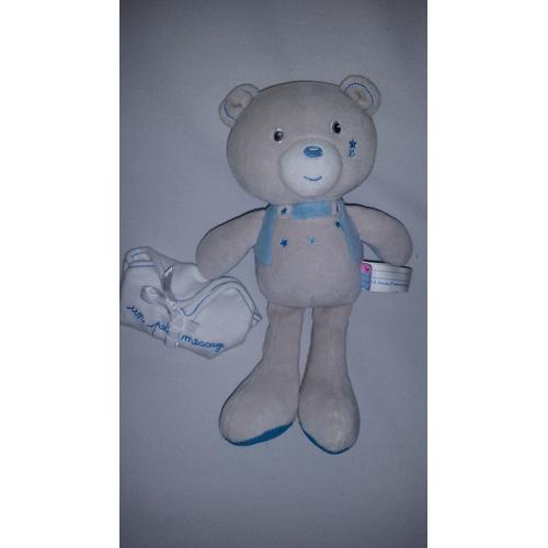 Doudou Mouchoir Ours Ourson Sucre D'Orge Blanc Bleu Ciel Un Petit Message Lettre Enveloppe Naissance Peluche Éveil Enfant Comfort Blanket Comforter Soft Toys