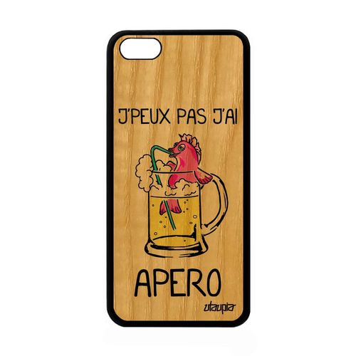 Coque Apple Iphone 5c Bois Silicone J'peux Pas J'ai Apero Rose Portable Etui Bd