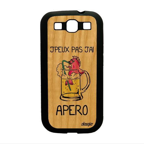 Coque Bois Samsung Galaxy S3 Silicone J'peux Pas J'ai Apero Personnalisé Naturel