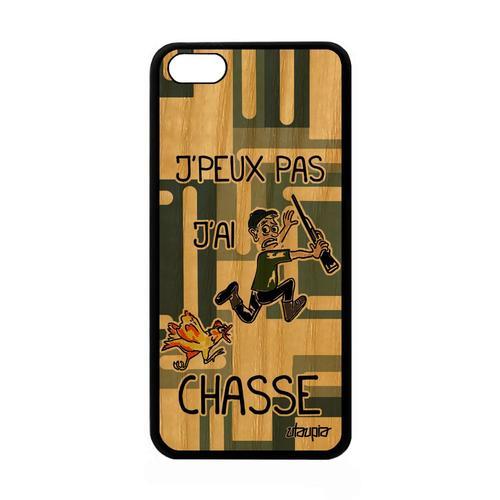 Coque Apple Iphone 5c En Bois Silicone J' Peux Pas J' Ai Chasse Frêne Gris A