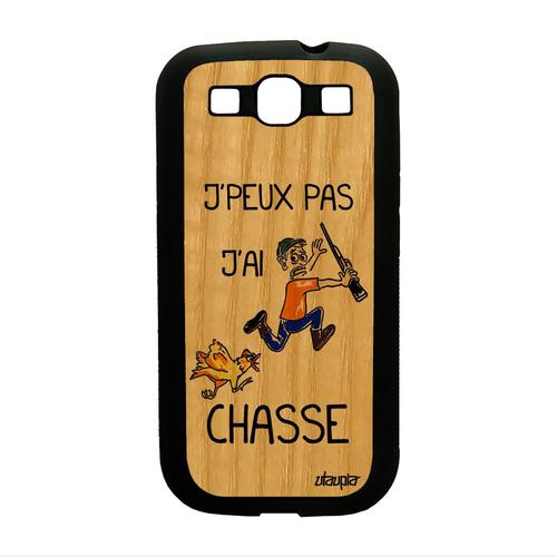 Coque Galaxy S3 Bois Silicone Humour J'peux Pas J'ai Chasse Orange Frêne Samsung Galaxy S3