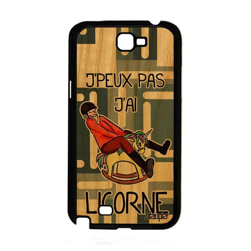 Coque Bois J'peux Pas J'ai Licorne Note 2 Silicone Texte Gel Gris Samsung Galaxy Note 2