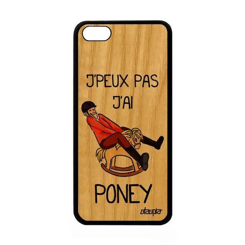 Coque Bois Apple Iphone 5c Silicone J'peux Pas J'ai Poney Dessin Etui Orange De