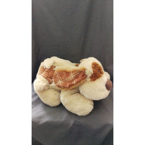 Doudou Peluche Chien Marron Beige Fleur Carreau Forest Distribution
