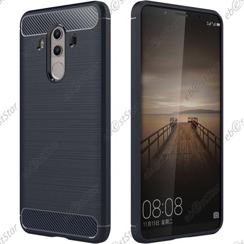 Ebeststar ® Pour Huawei Mate 10 Pro (2017) - Coque Motif Fibre Carbone Luxe 2 Barres Horizontales Etui Housse Silicone Gel Coussins D'air, Couleur Bleu Foncé [Dimensions De Votre Appareil : 154.2 X 74.5 X 7.9 Mm]