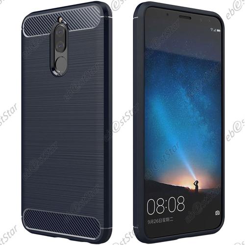 Ebeststar ® Pour Huawei Mate 10 Lite (2017) - Coque Motif Fibre Carbone Luxe 2 Barres Horizontales Etui Housse Silicone Gel Coussins D'air, Couleur Bleu Foncé [Dimensions De Votre Appareil : 156.2 X 75.2 X 7.5 Mm]