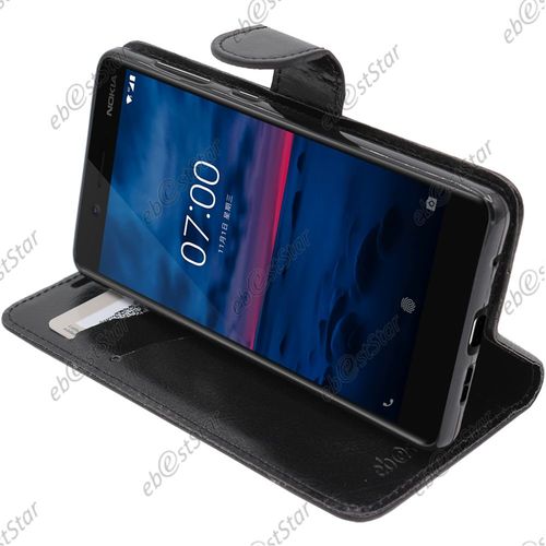 Ebeststar ® Pour Nokia Nokia 7 - Housse Coque Etui Pochette Portefeuille Support Folio Simi Cuir, Couleur Noir [Dimensions Precises De Votre Appareil : 141.2 X 71.5 X 7.9 Mm, Écran 5.2'']