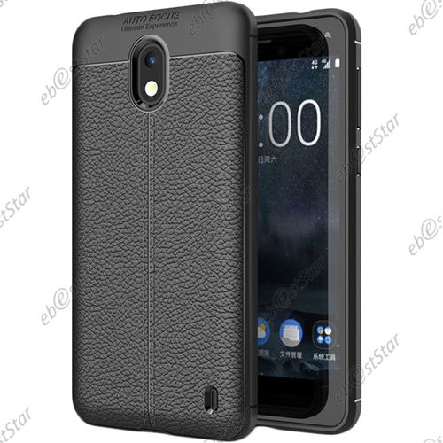 Ebeststar ® Pour Nokia Nokia 2 - Coque Housse Pochette Motif Cuir Luxe Etui Housse Flexible Silicone Gel Coussins D'air, Couleur Noir [Dimensions Precises De Votre Appareil : 143.5 X 71.3 X 9.3 Mm, Écran 5'']