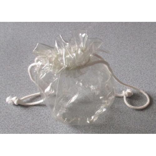 Pochette Plastique Semi Rigide Cylindrique - Transparente - Solide Cordon De Serrage Façon Bourse - Hauteur 15cm - Peu Utilisée Mais Avec Petites Déchirures Au Niveau Du Passage Du Cordon