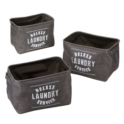 Panier En Toile Grise Motif Texte - Lot De 3
