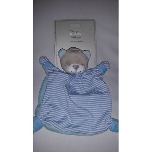 Doudou Plat Ours Ourson Cmp Mes Petits Cailloux Bleu Ciel Blanc Gris Rayé 4 Noeuds Soft Toys Security Blanket Naissance Enfant Peluche Eveil Comfort Comforter Peluche Soft Toys