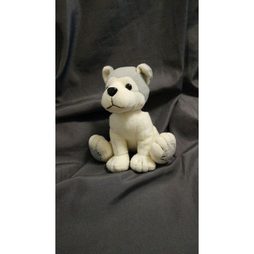 Peluche Doudou Chien Assis Gris Blanc Husky