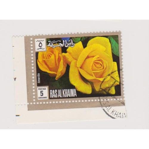 Timbre Ras Al Khaima Émirats Arabes Unis Fleur Fleurs Rose Amarillo 5