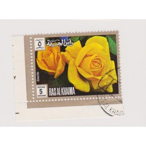 Timbre Ras Al Khaima Émirats Arabes Unis Fleur Fleurs Rose Amarillo 5